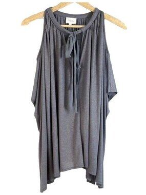 Deletta Tulay Cold Shoulder Top Gray Silver XS S Sparkle Loose Fit Anthropologie